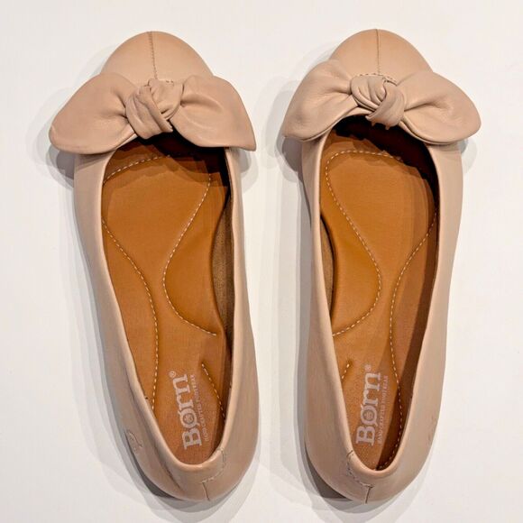 Born Anah Pinkish Tan Leather Ballet Flats With Bows Women’s Size 6.5M - Picture 6 of 14